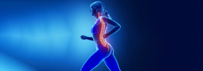 Illustration of a running figure highlighting spinal alignment and mobility for optimal musculoskeletal health.
